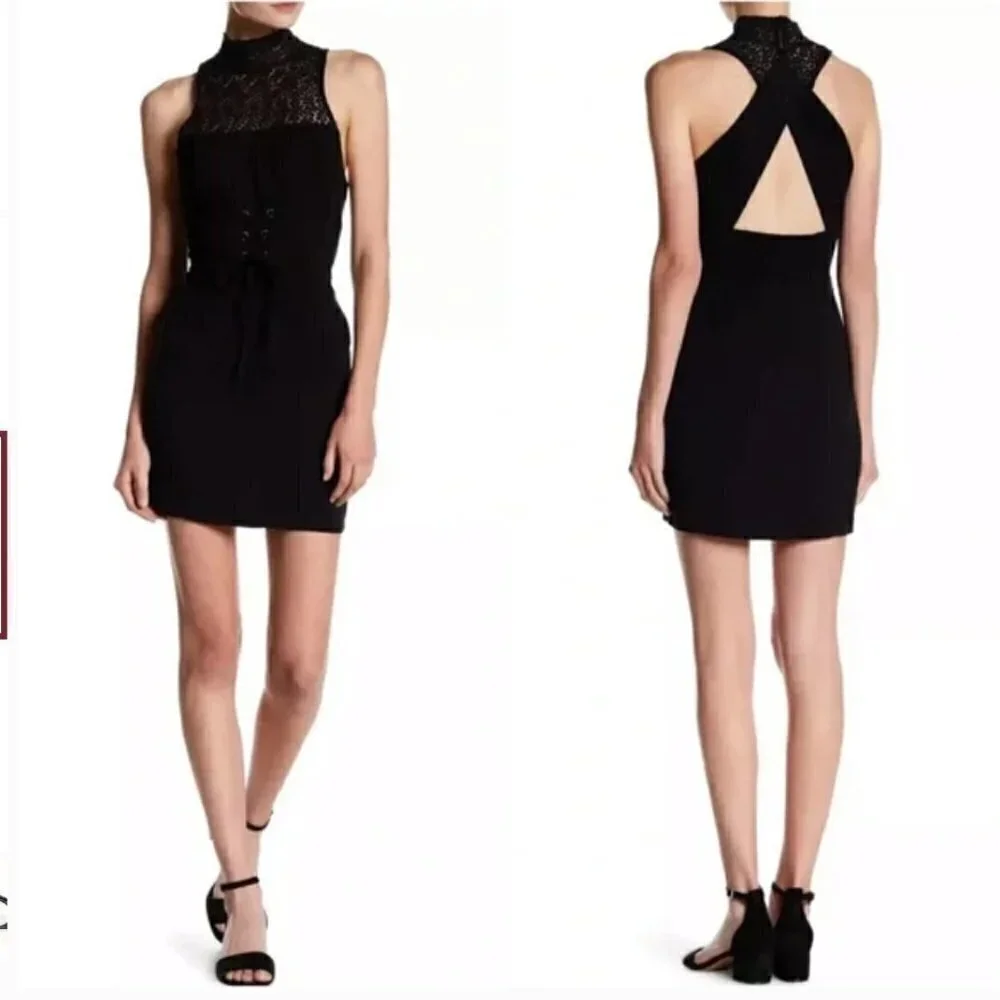 Free People High‎ Society Black Lace Bodycon Mini Dress XS